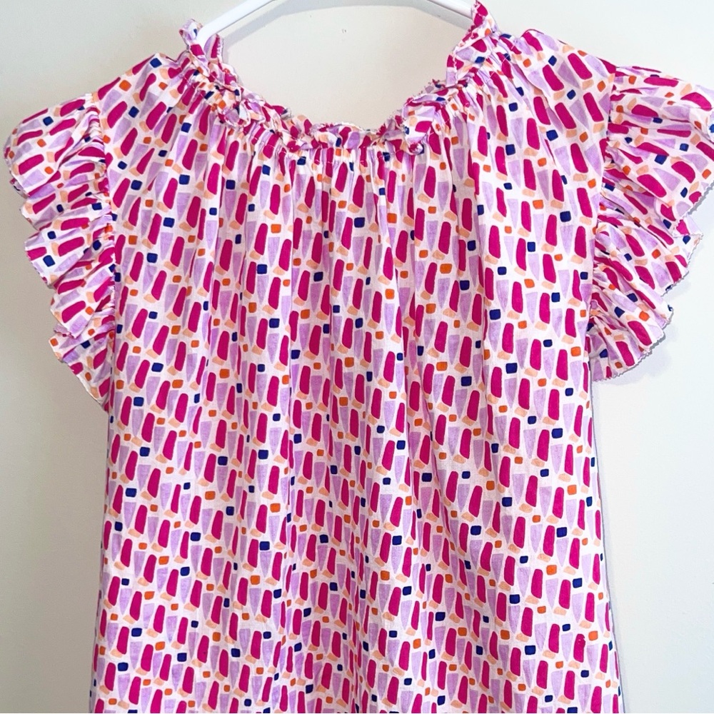 THML Ruffle Mock Neck Flutter Sleeve Abstract Print Top - Picture 2 of 4